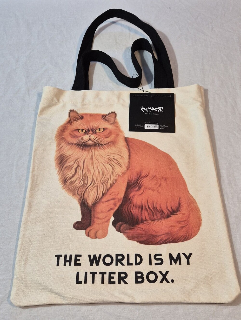 Moody Cats Brass Monkey Canvas Tote Bag Cat Lover Gift NWT